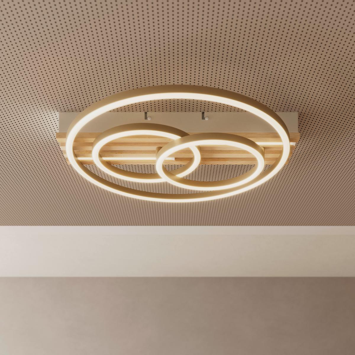LED-DECKENLEUCHTE CELAL - Champagner/Eichefarben, Basics, Holzwerkstoff/Kunststoff (42/40/7cm) - Luca Bessoni