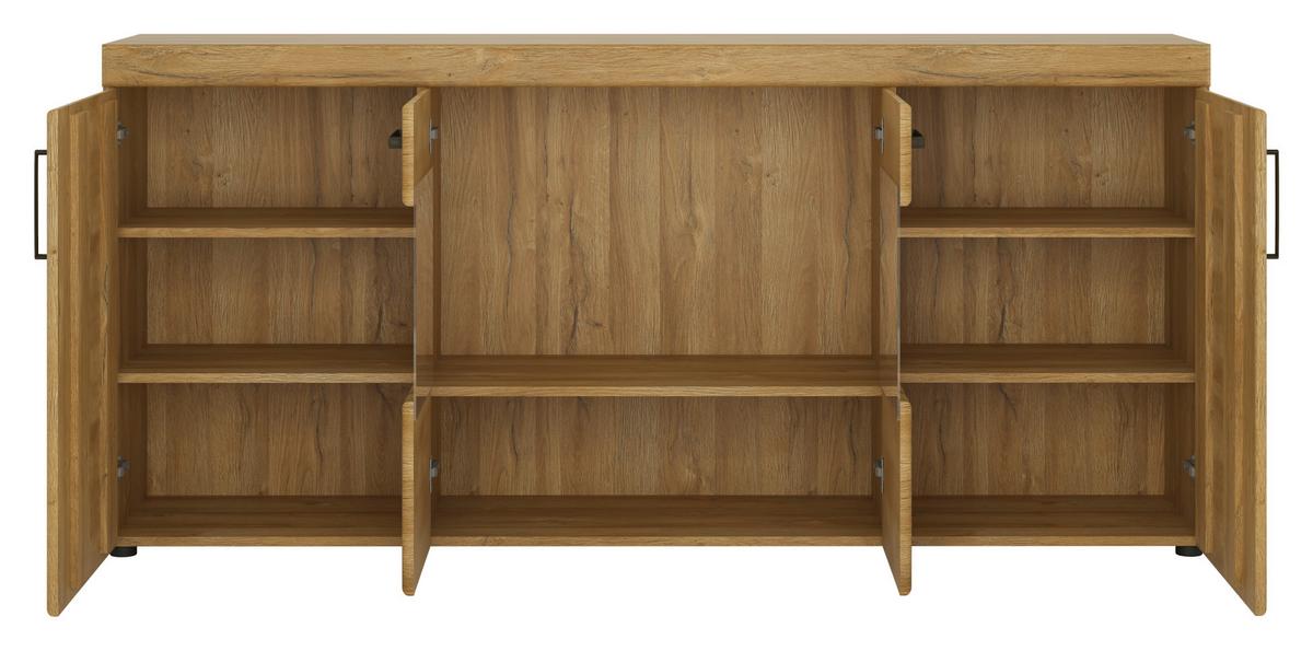 Kommode Cortina Eichefarben Dekor B: 185,1 cm - Eichefarben/Schwarz, MODERN, Glas/Holzwerkstoff (185,1/86/40,9cm)