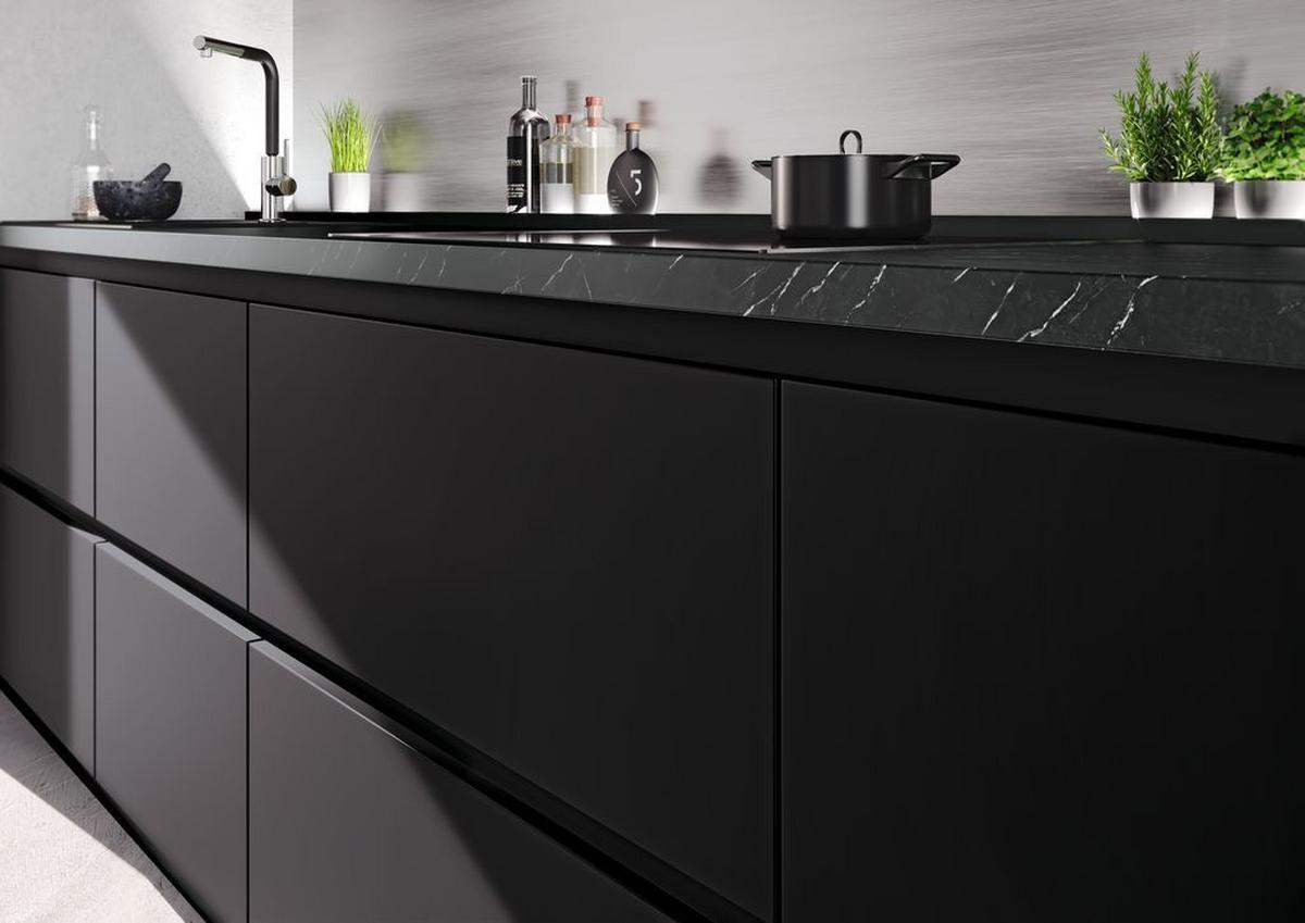 Einbauküche Ip1200 Frei Planbar Modern, Grifflos - Schwarz, MODERN, Holzwerkstoff - Impuls
