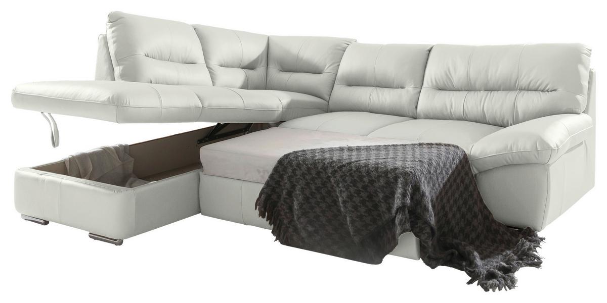 Ecksofa William, Beige S: 216x268 cm - Chromfarben/Beige, Design, Leder (216/268cm) - Livetastic