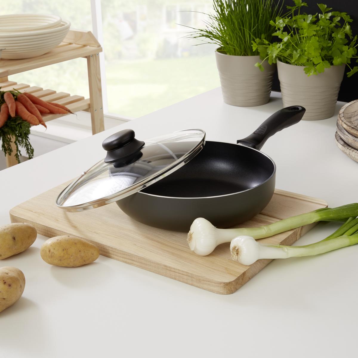 Pfanne Reventon D/h: Ca. 24/6,6cm Aluminium, Mit Deckel - Anthrazit, KONVENTIONELL, Glas/Metall (43/24/6,6cm) - Riess