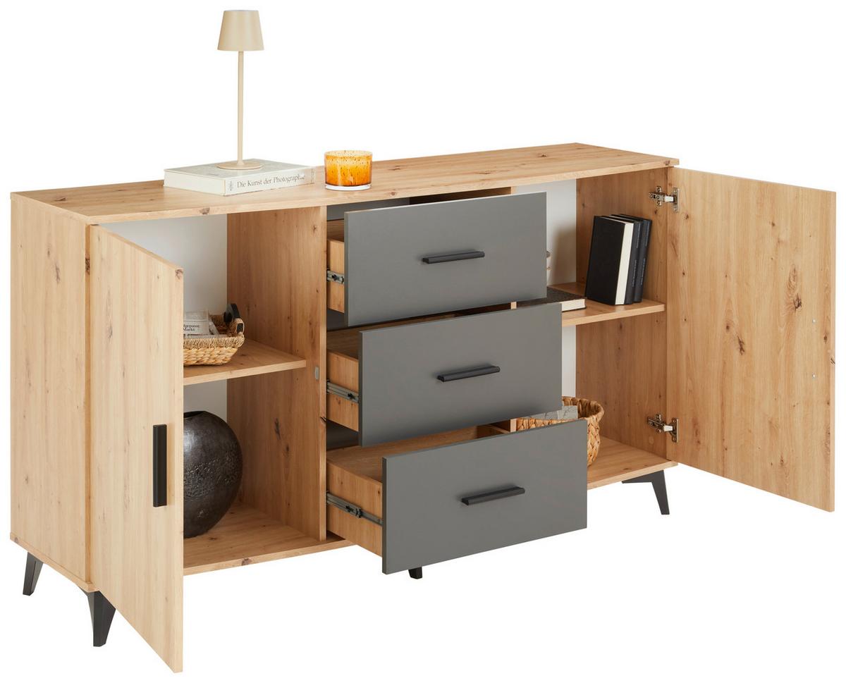 Kommode Ivona B: 160 Cm - Anthrazit/Schwarz, Trend, Holzwerkstoff (160/90/45cm)