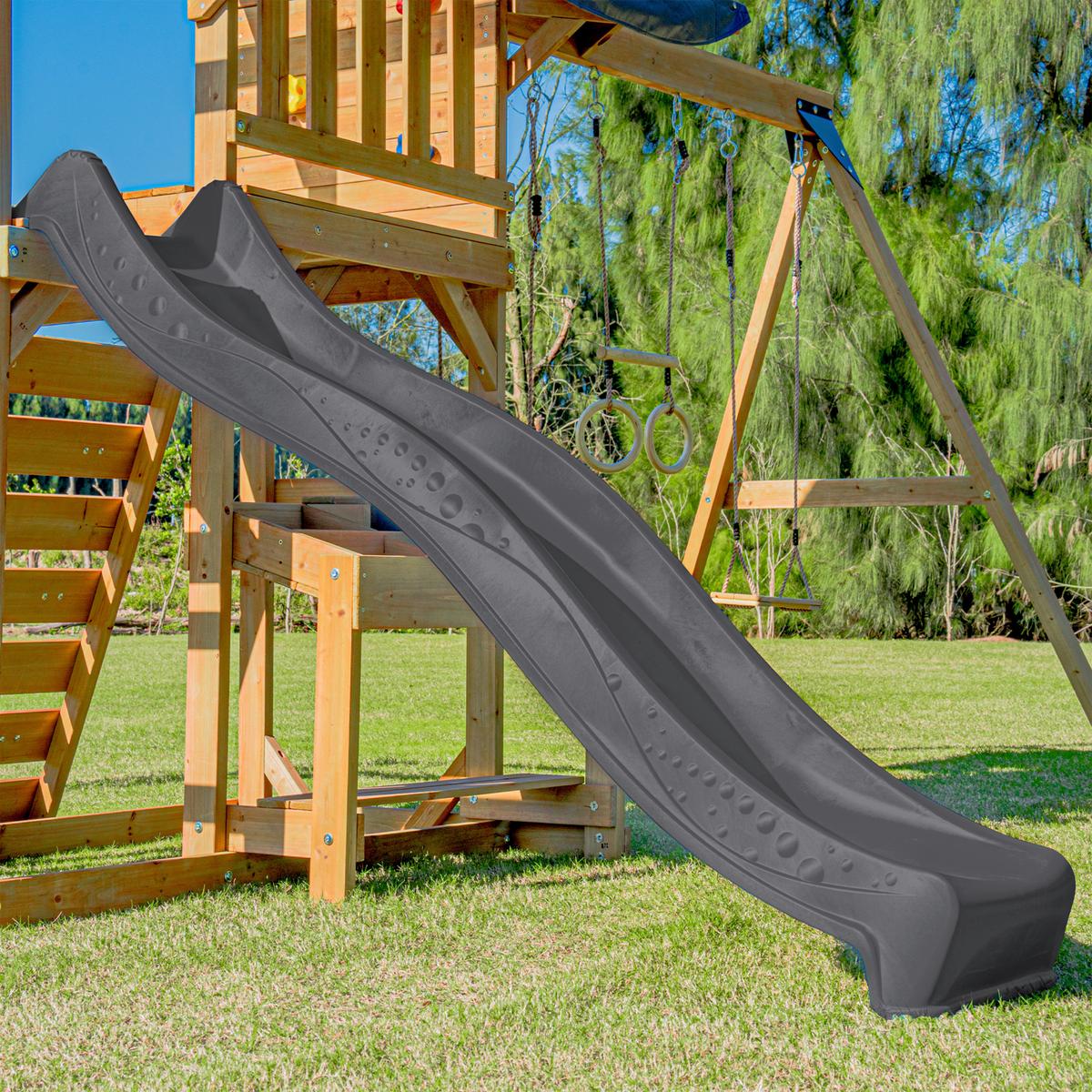 Spielturm Mit Rutsche Grau - Anthrazit/Braun, Basics, Holz/Kunststoff (482/500/338cm) - Ambia Garden