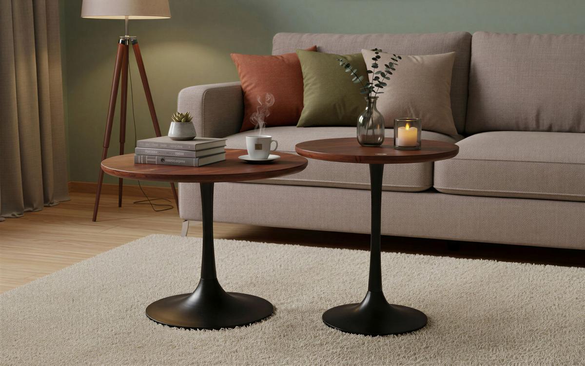 BEISTELLTISCH Mangoholz B: 40 - Schwarz/Braun, Design, Holz/Metall (40/40/42cm) - MID.YOU
