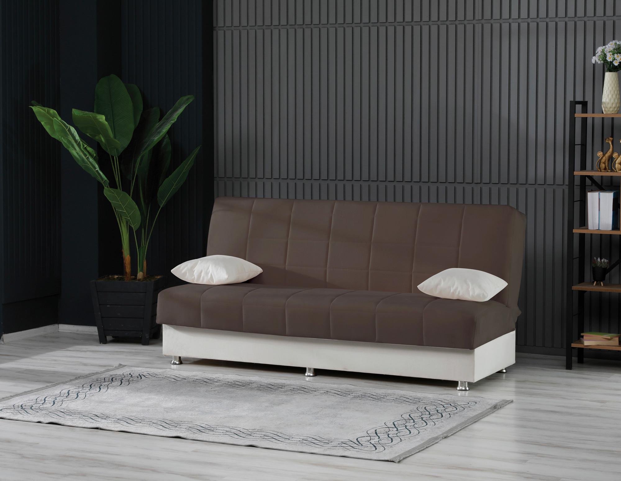 3-Sitzer-Sofa Chicago Mit Schlaffunktion Braun/Creme - Chromfarben/Creme, Design, Kunststoff/Textil (190/87/87cm) - Livetastic