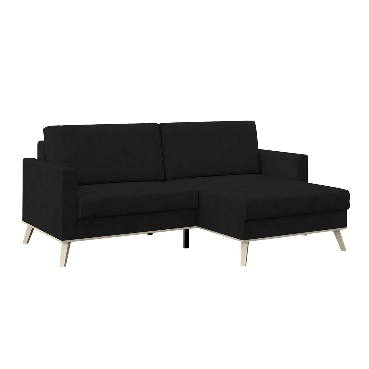 Ecksofa mit Schlaffunktion & Bettkasten Carini Schwarz - Eichefarben/Creme, Basics, Textil (222/152cm)