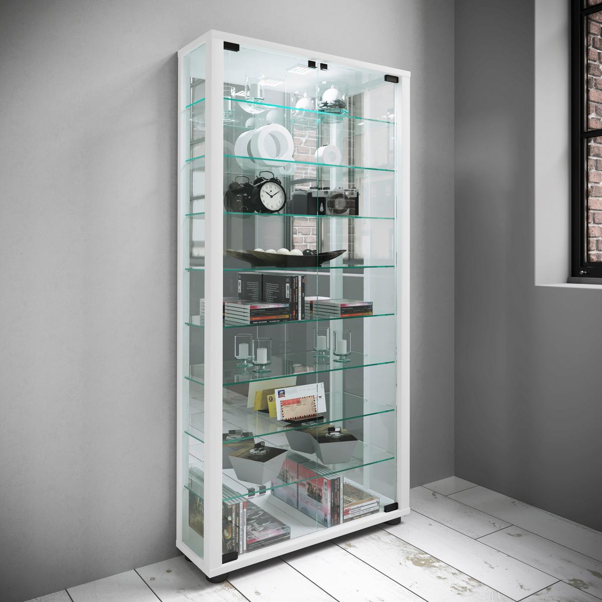 Vitrine Lumo B: 59 Cm Weiß - Weiß, MODERN, Glas/Holzwerkstoff (59/114,8/18cm) - MID.YOU