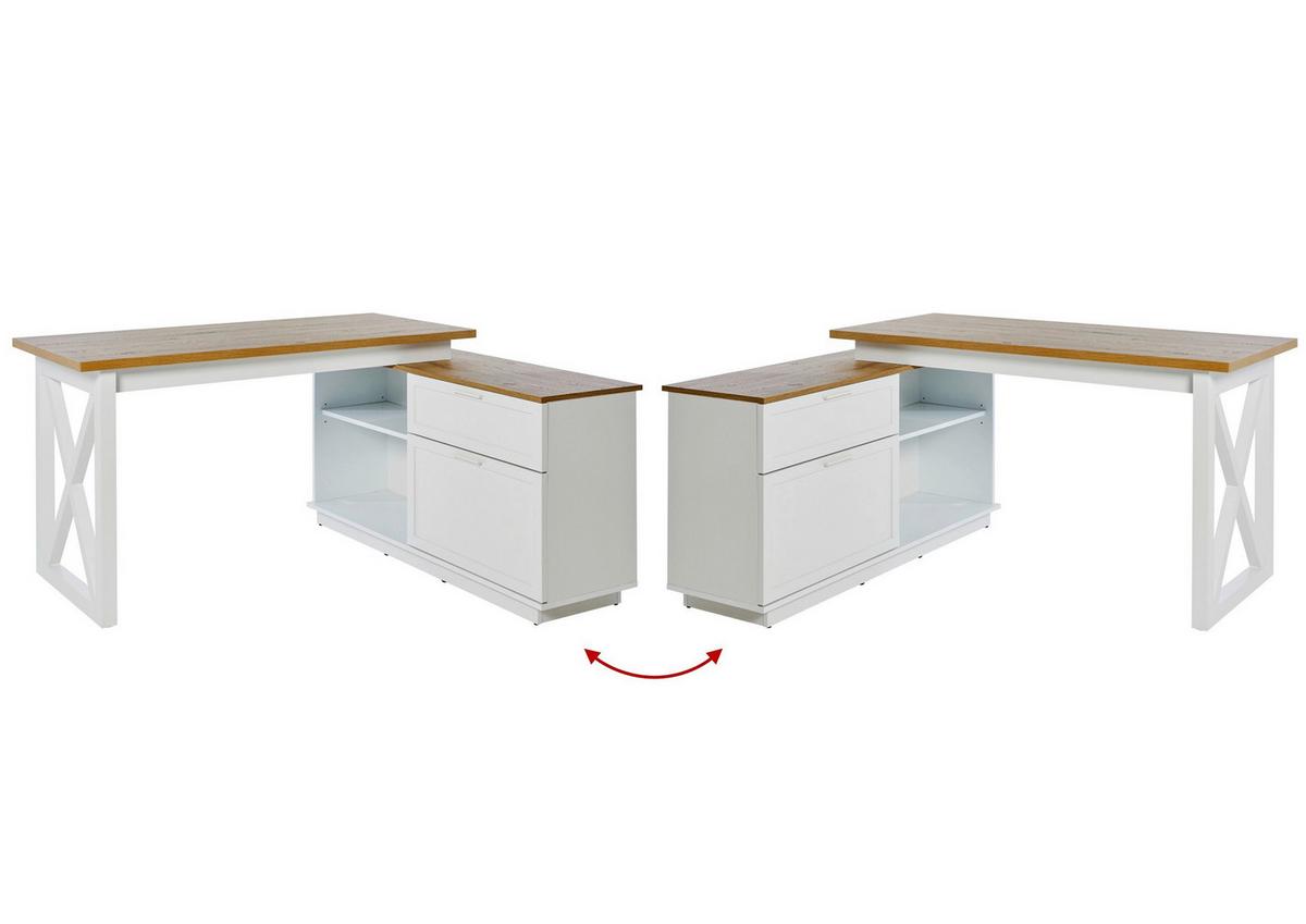 Eckschreibtisch mit Stauraum B 119 cm H 75 cm Chalet - Eichefarben/Weiß, KONVENTIONELL, Holzwerkstoff (150/119/75cm) - Livetastic