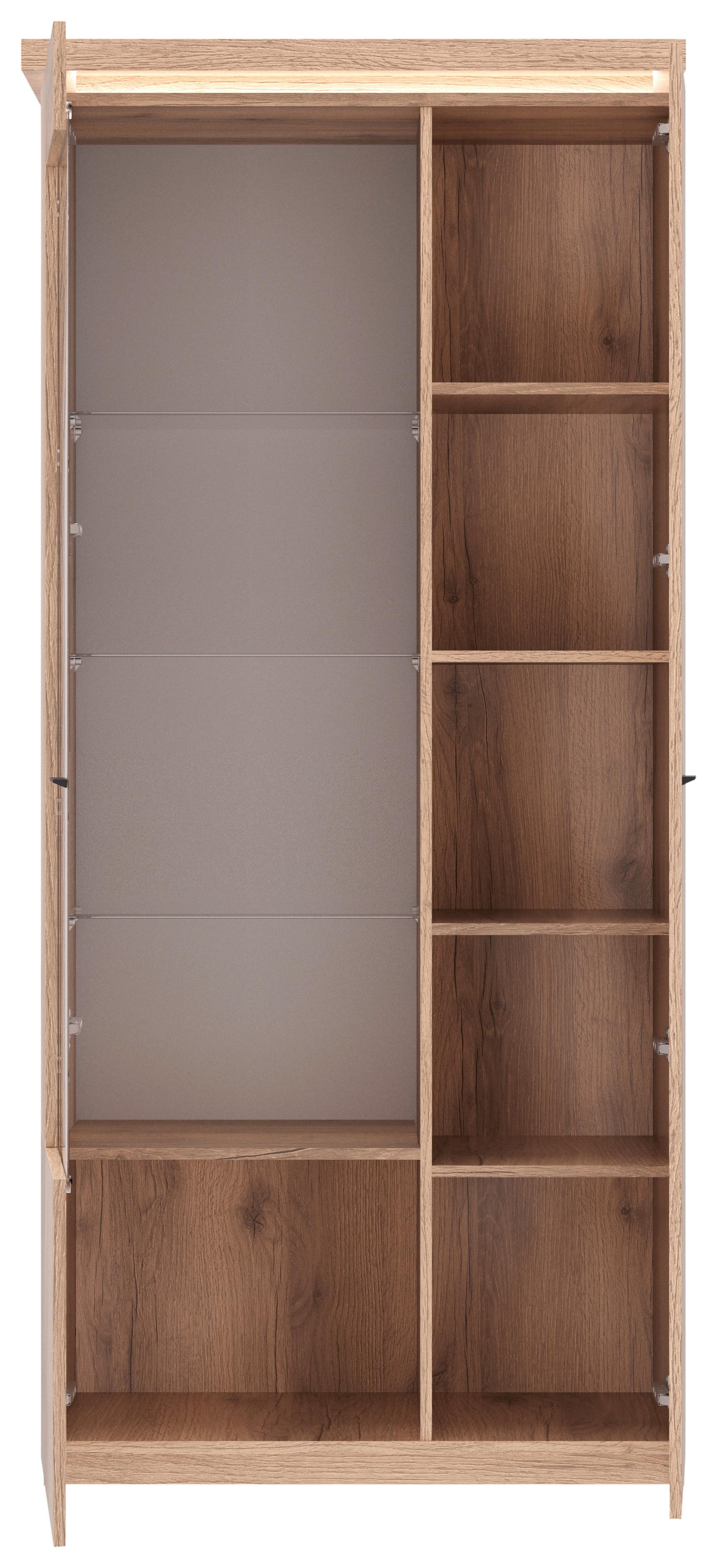 Vitrin Vancouver - tölgyfa színű, Modern, faalapú anyag/Üveg (88/198/38cm)