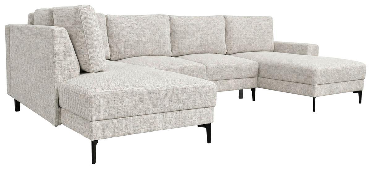 Wohnlandschaft Arizona mit Schlaffunktion, Webstoff taupe - Taupe/Schwarz, KONVENTIONELL, Textil (196/339/165cm)