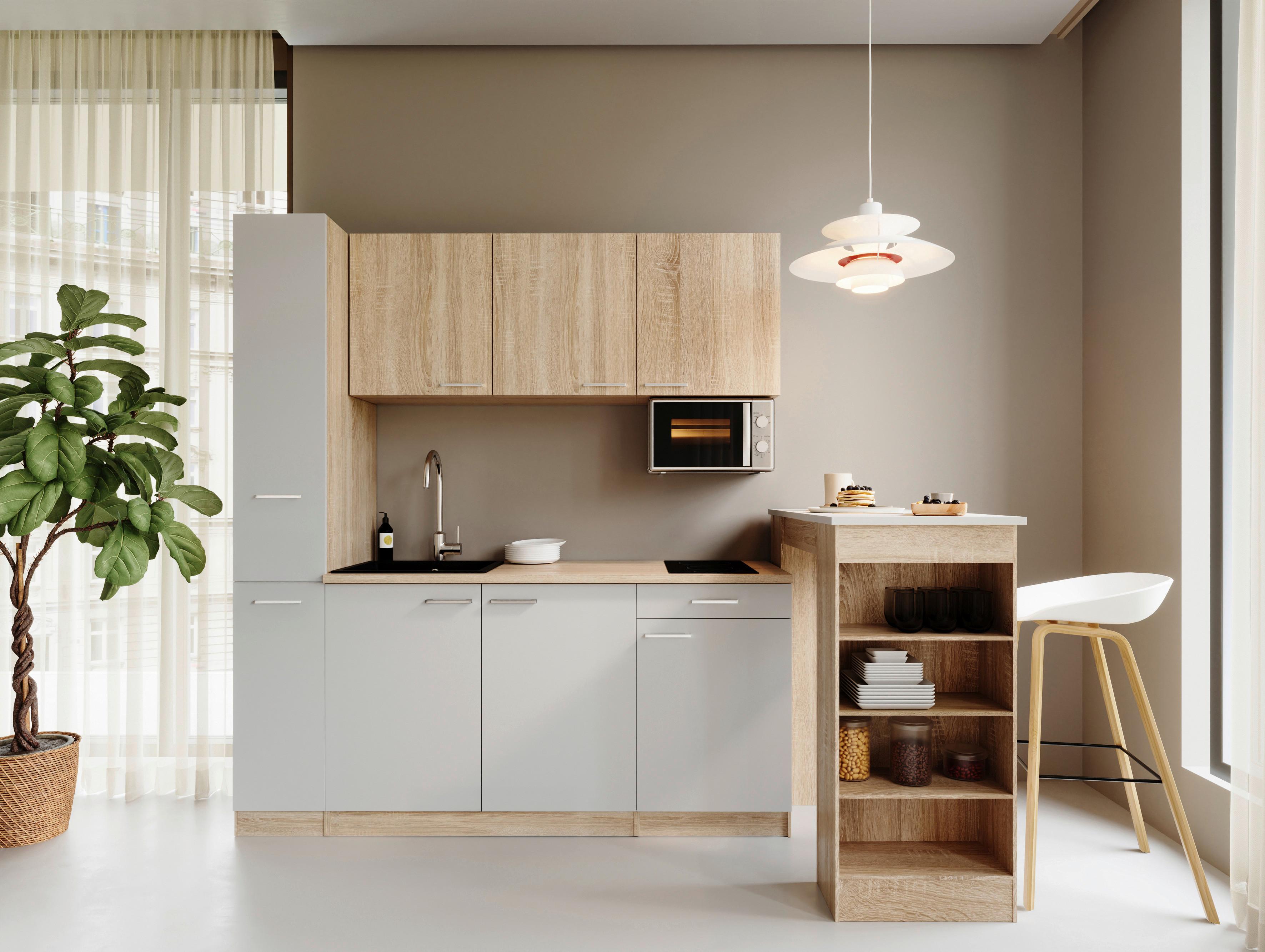 KÜCHENBLOCK Ingrid, Weiß B: 180 cm - Eichefarben/Weiß, Design, Holzwerkstoff (180cm) - Respekta