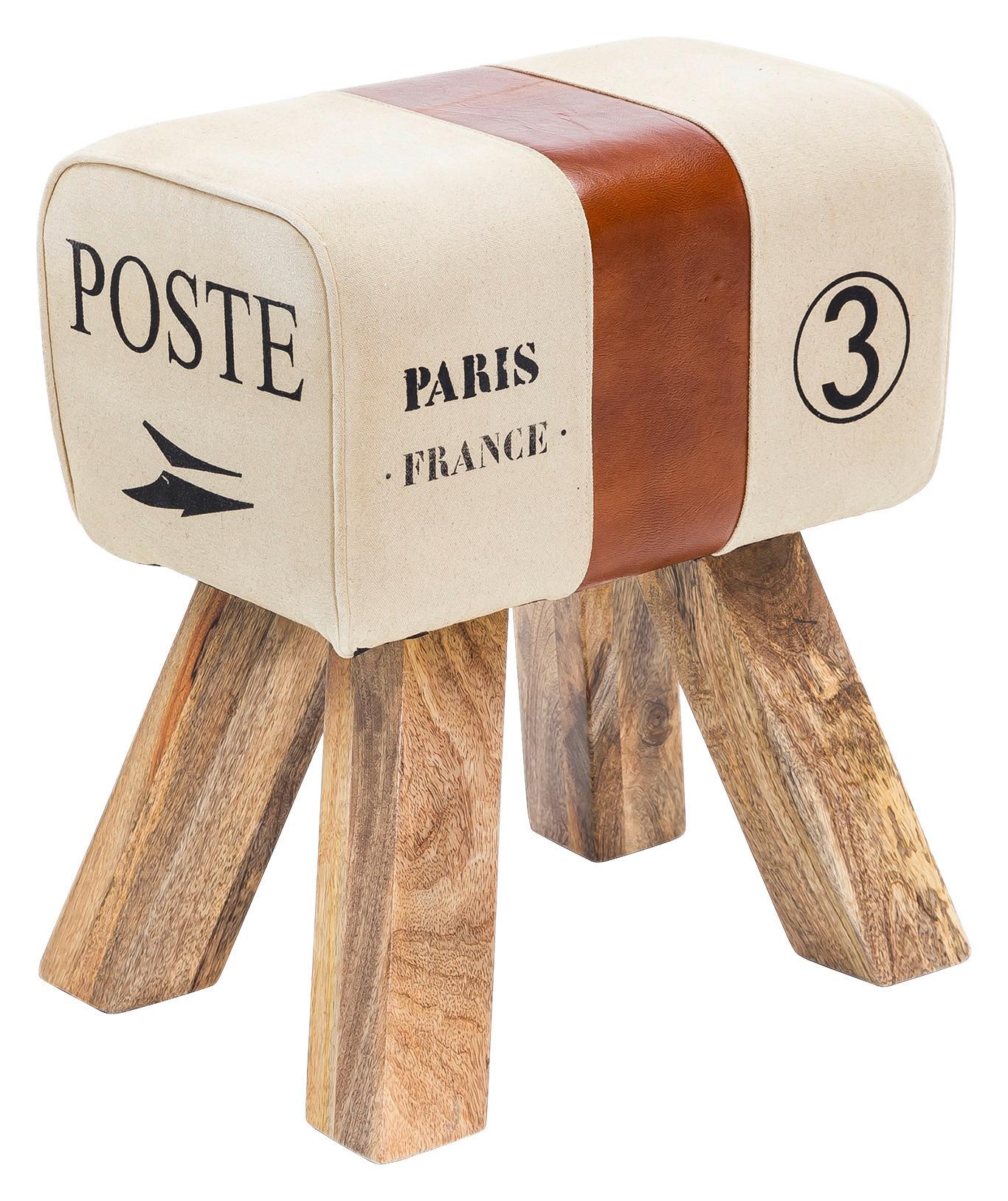 Hocker Leder Braun/Beige H: 47 cm Rechteckig