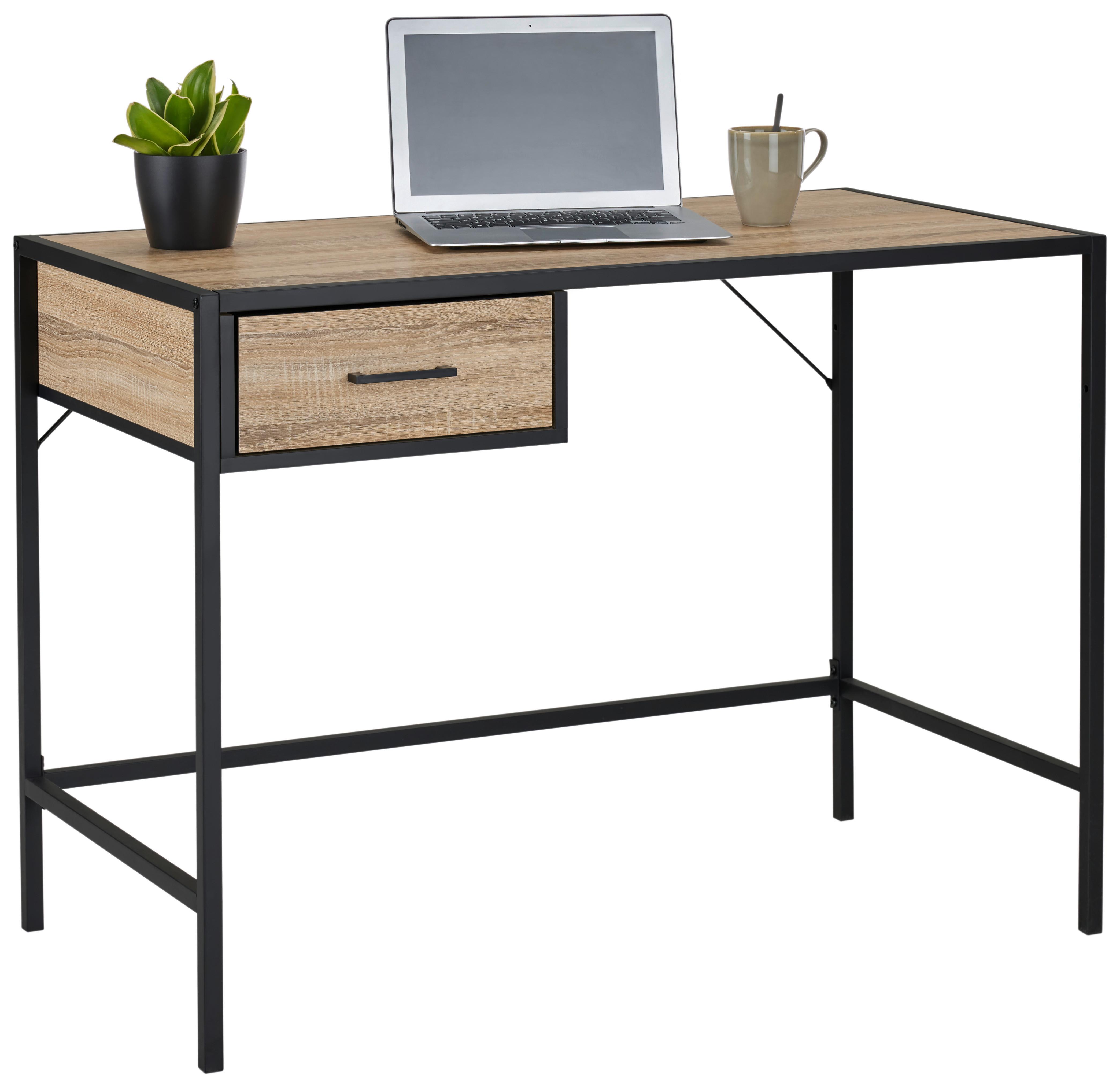 Písací stôl XENOS - čierna/prírodná farba, Modern, kov/kompozitné drevo (105/76/55cm) - Mömax