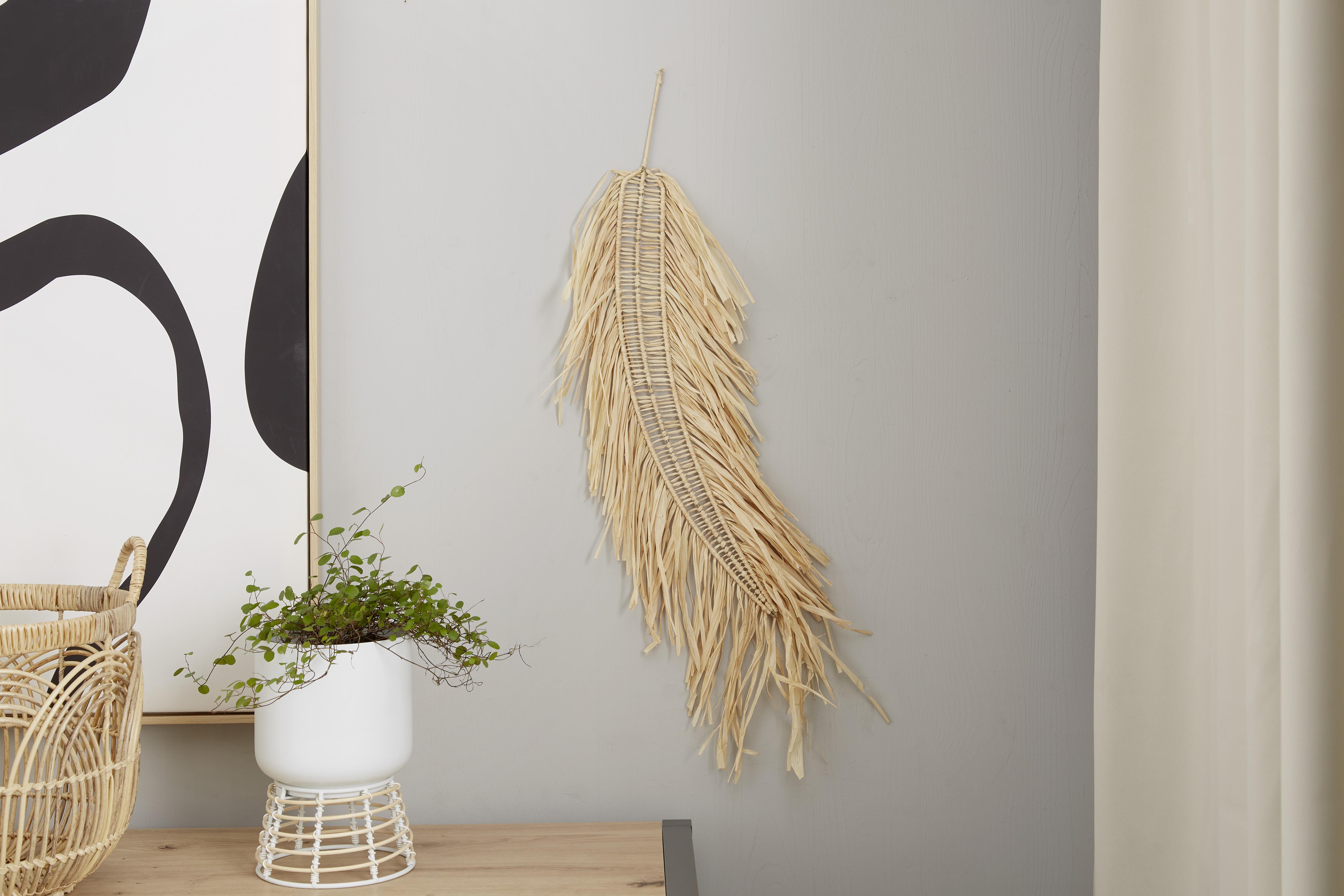 Dekohänger Blatt L: 70 cm Stroh/Metall - Naturfarben, Basics, Naturmaterialien/Metall (26/0.5/70cm) - Luca Bessoni