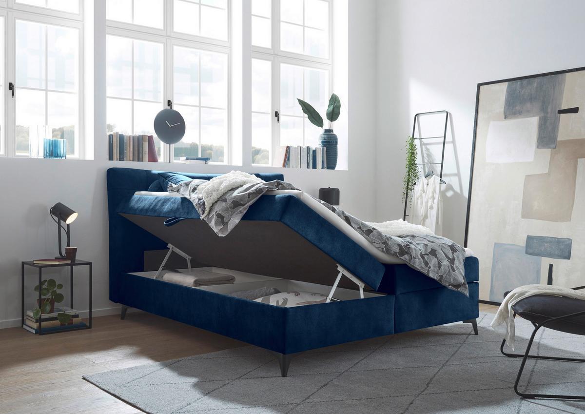 Boxbett Mit Topper+bettkasten 180x200 Cm Melrose - Blau/Schwarz, MODERN, Holzwerkstoff/Textil (180/200cm) - MID.YOU