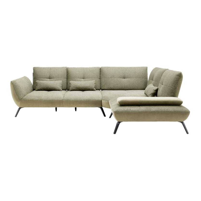 TRENDY, pravá, olivovozelená, s 3 bedrovými vankúšmi - olivovozelená/čierna, Modern, kov/kompozitné drevo (310/250cm) - Premium Living