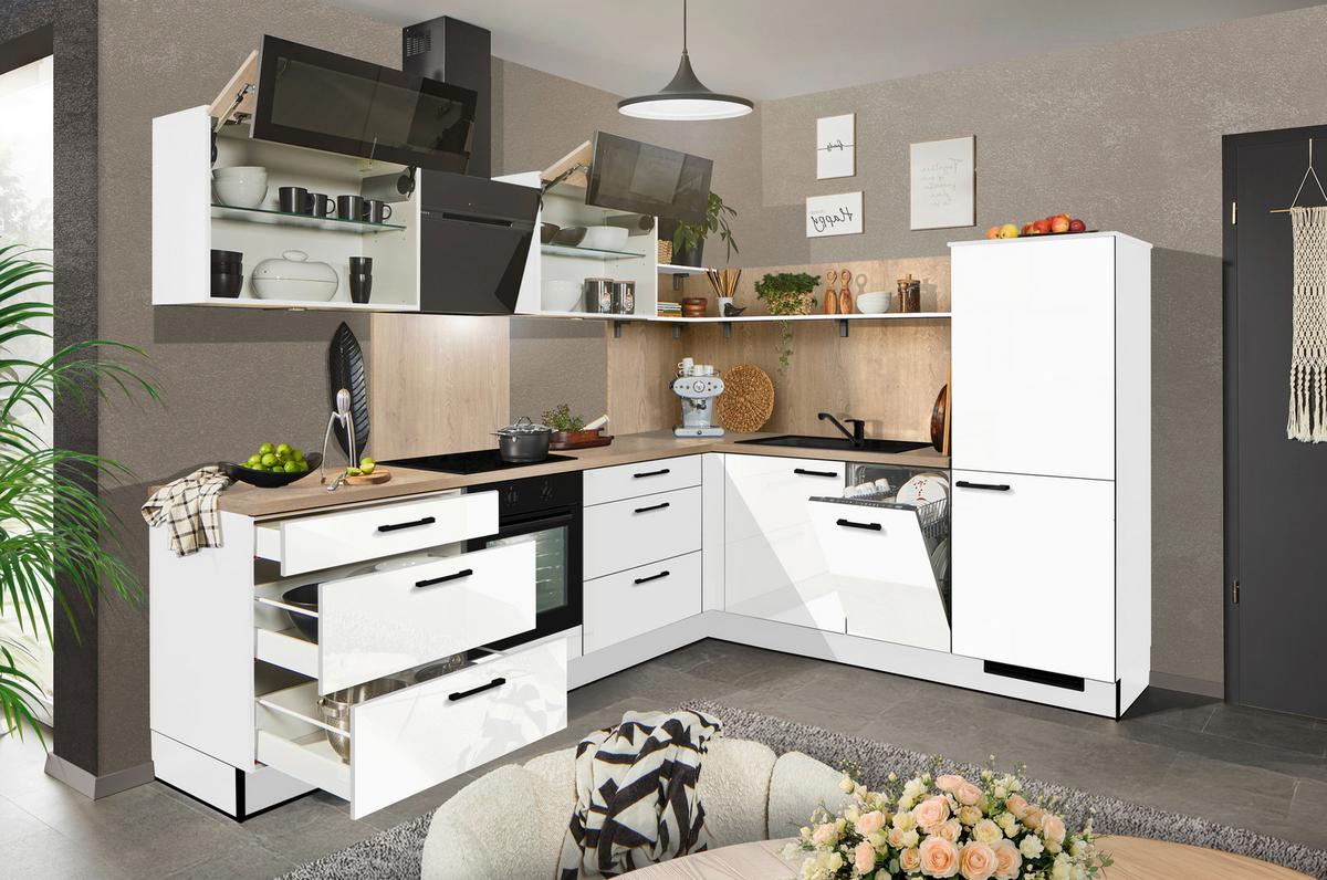 Eckküche Pn215/pn100 - Weiß Hochglanz/Eichefarben, MODERN, Holzwerkstoff (285/230cm) - Pino