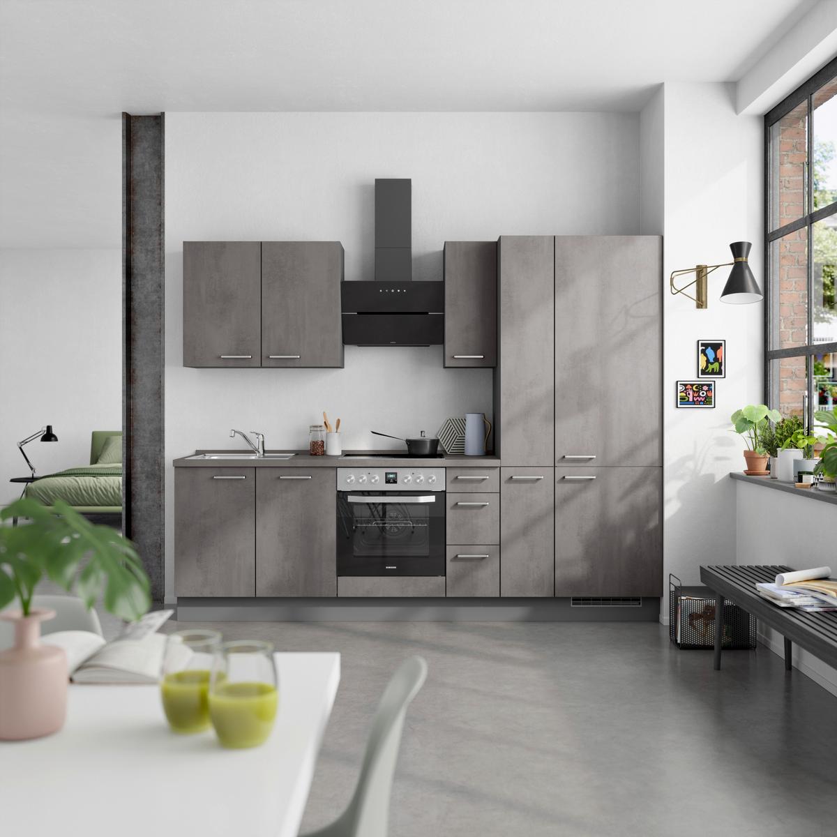 Kuchynská linka 270 cm, bridl.šedý betón/bridl.šedá - farba ušľachtilej ocele/bridlicová, Modern, kov/kompozitné drevo (270cm) - Nobilia