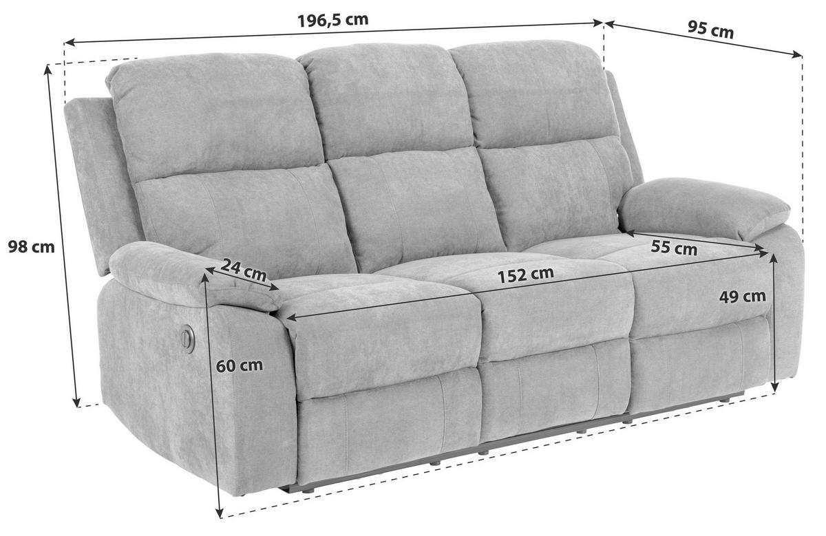 3-sitzer-sofa Mora Mit Relaxfunktion Dunkelgrau - Dunkelgrau/Schwarz, KONVENTIONELL, Textil (196,5/98/95cm) - MID.YOU