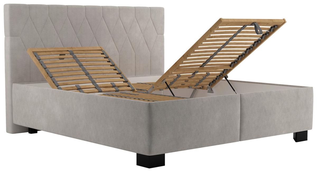 Čalúnená posteľ FERAMA 180x200 cm, béžová - čierna/prírodná farba, Modern, drevo/textil (180/200cm)