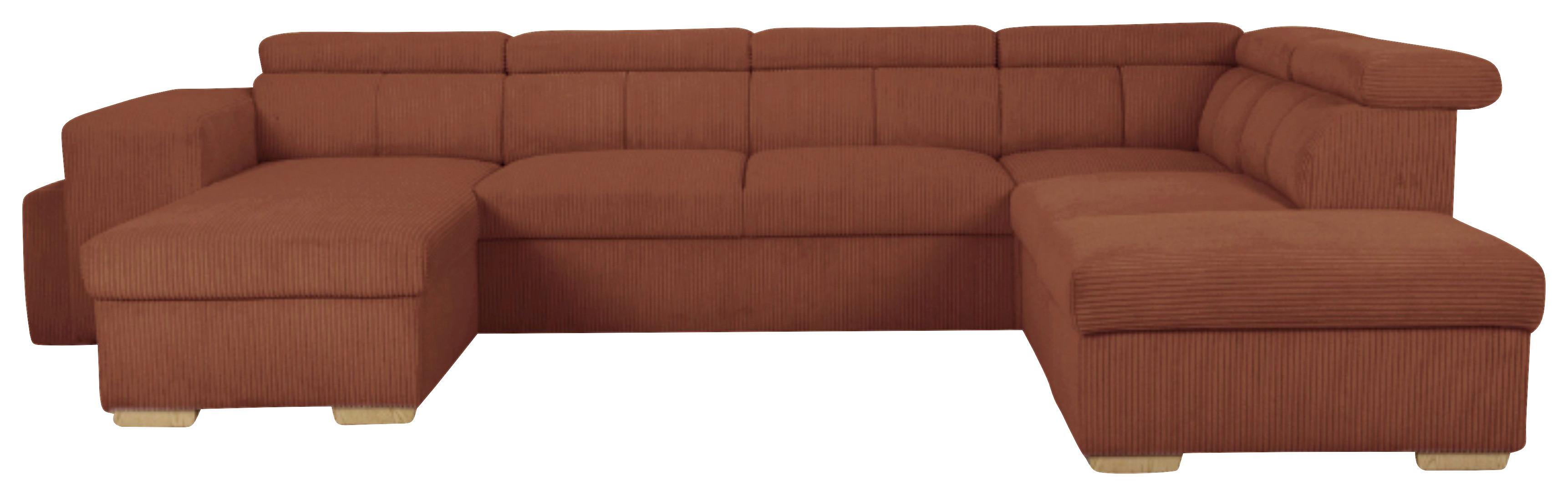 Schlafsofa mit Bettkasten Sirius XL,terracotta,219x334cm - Eichefarben/Terracotta, KONVENTIONELL, Holz/Holzwerkstoff