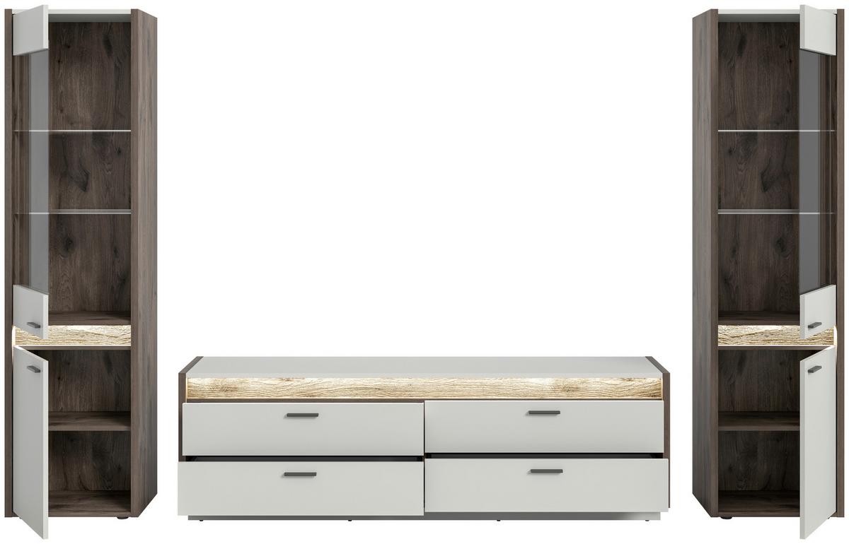 Wohnwand Hellgrau Nb, Nox Oak Dekor - Hellgrau, Design, Glas/Holzwerkstoff (319/198/43cm) - MID.YOU
