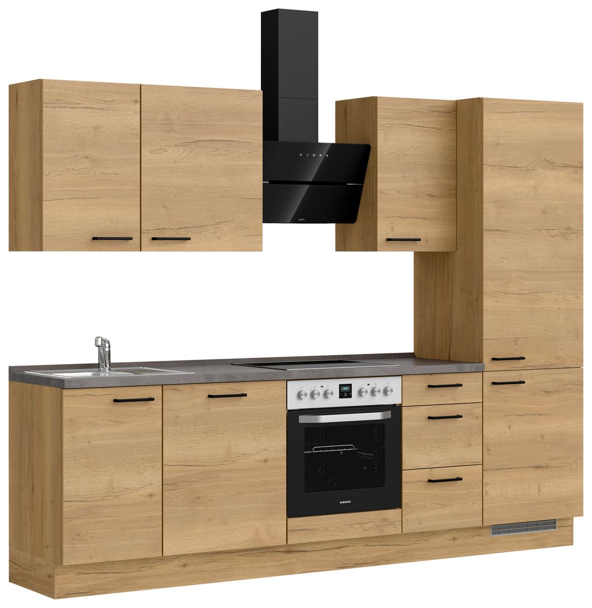 Kuchynská linka 270 cm, dub Sierra - čierna/farba duba, Modern, kov/kompozitné drevo (270cm) - Nobilia