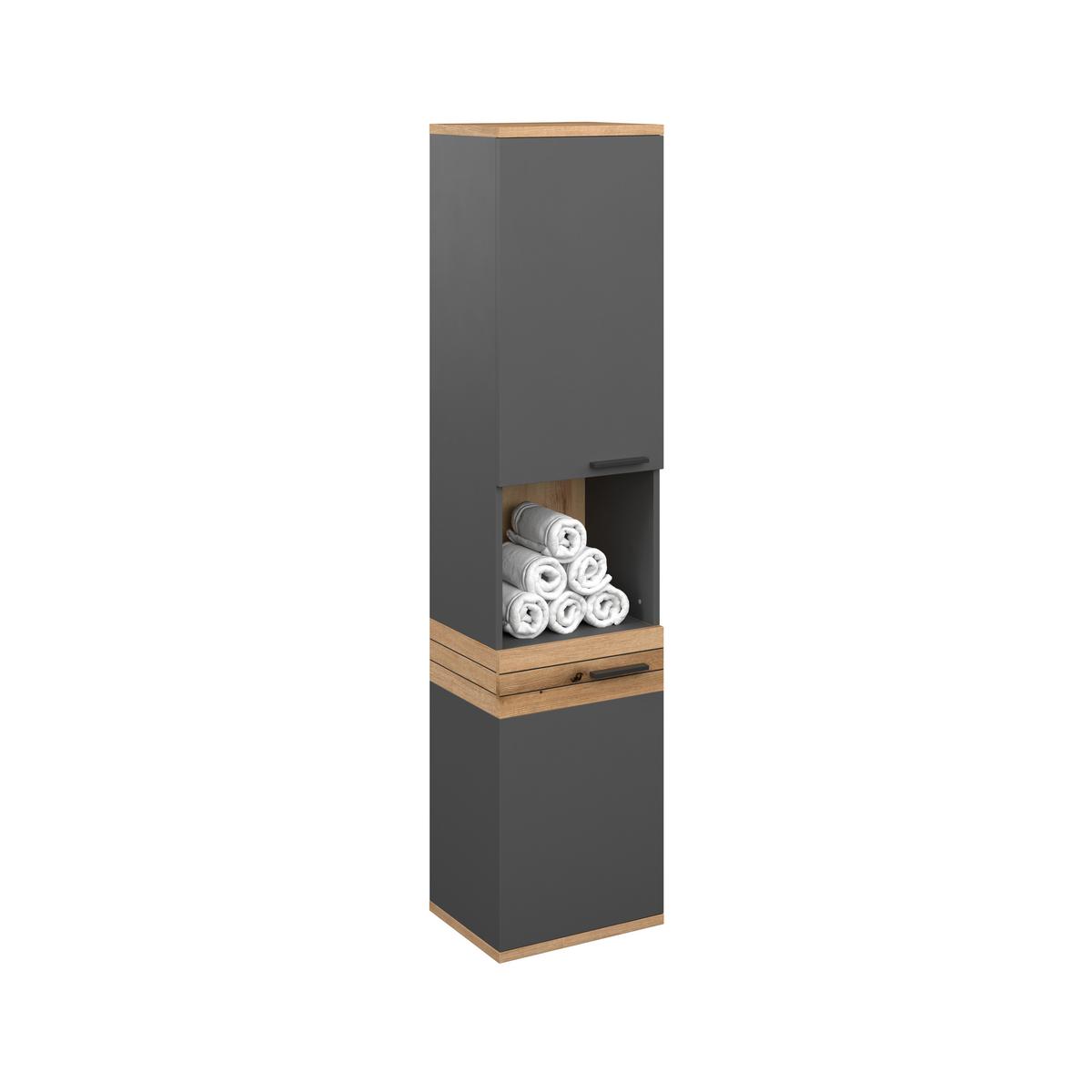 Badezimmer Hochschrank Cotia Cotls 40x170 cm Anthrazit - Eichefarben/Anthrazit, MODERN, Holzwerkstoff (40/170/30cm) - James Wood