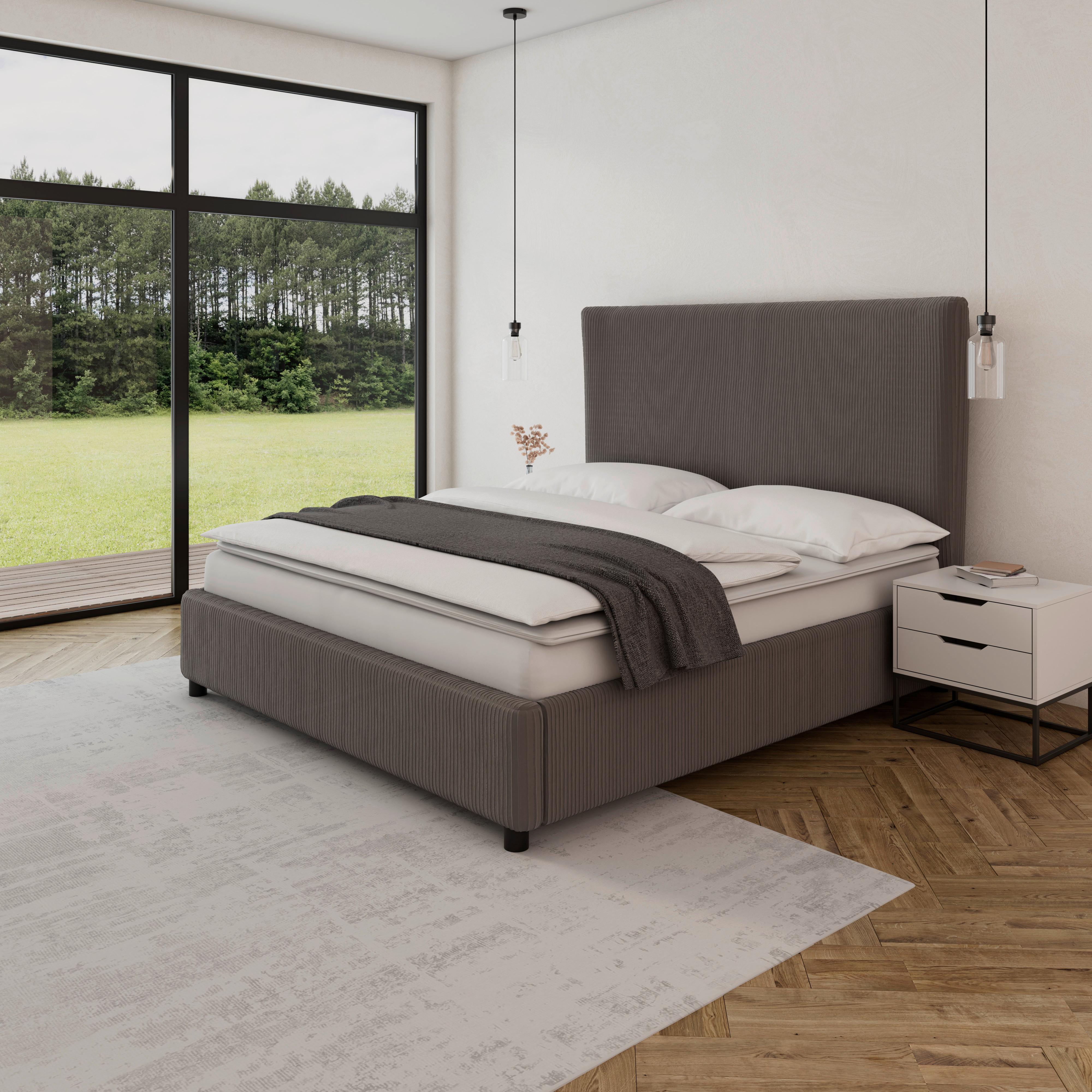 Čalouněná postel SOPHIE 180x200, šedá - šedá/tmavě hnědá, Moderní, dřevo/textil (180/200cm) - Bessagi Home