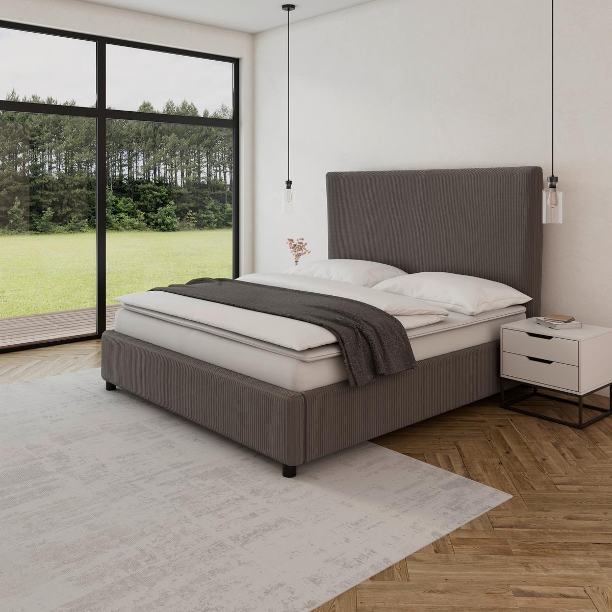 Čalouněná postel SOPHIE 180x200, šedá - šedá/tmavě hnědá, Moderní, dřevo/textil (180/200cm) - Bessagi Home