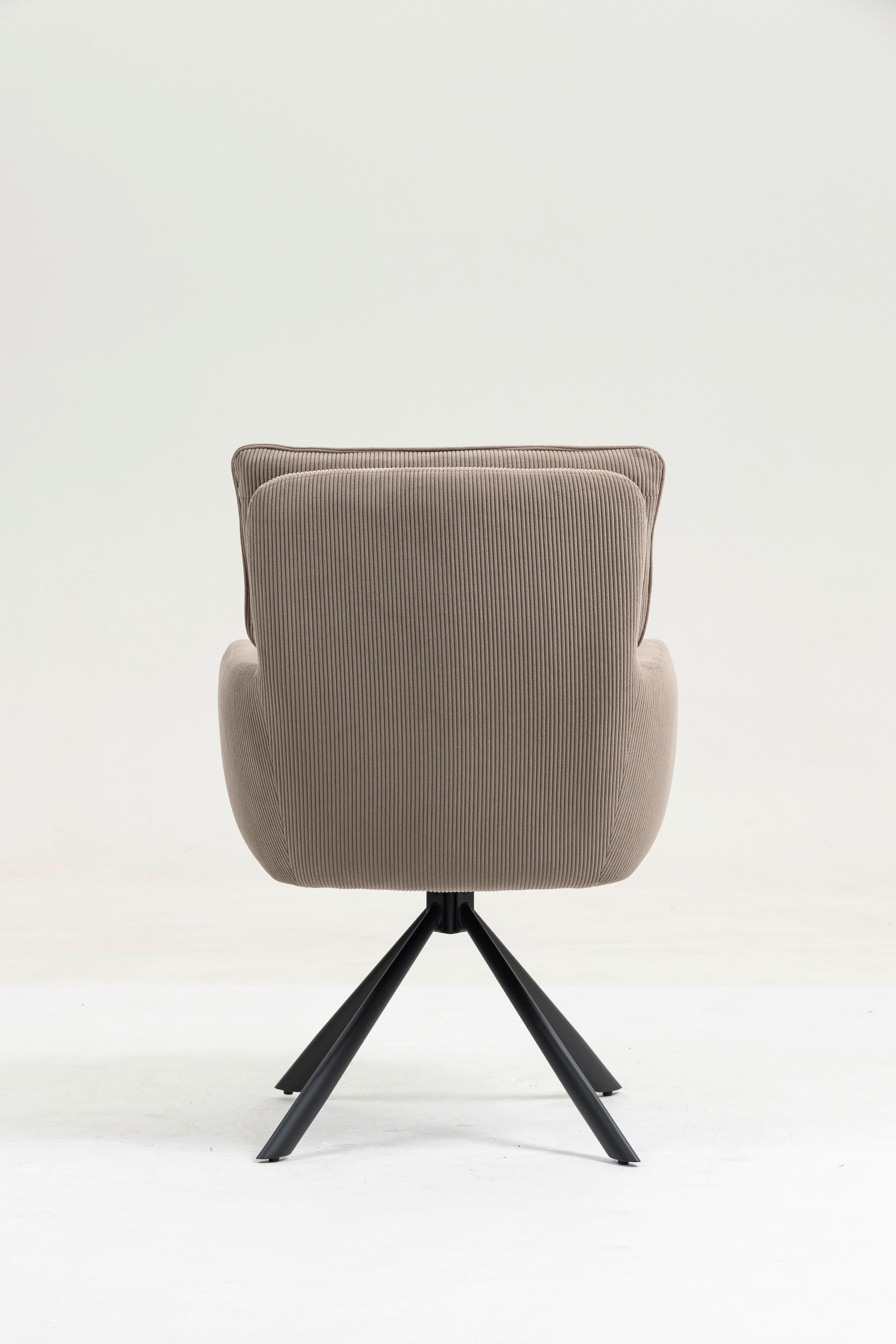 Armlehnstuhl Mila Cord Braun Sitzfl. 180° drehbar, B: 60cm - Schwarz/Braun, KONVENTIONELL, Textil/Metall (60/95/67cm)