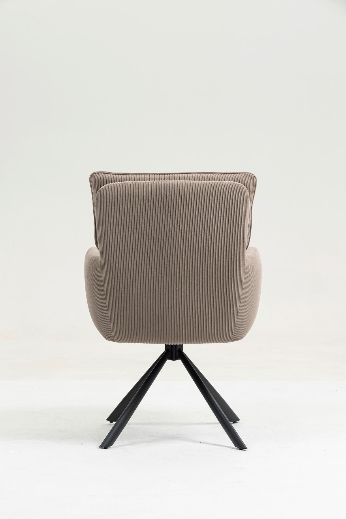 Armlehnstuhl Mila Cord Braun Sitzfl. 180° drehbar, B: 60cm - Schwarz/Braun, KONVENTIONELL, Textil/Metall (60/95/67cm)