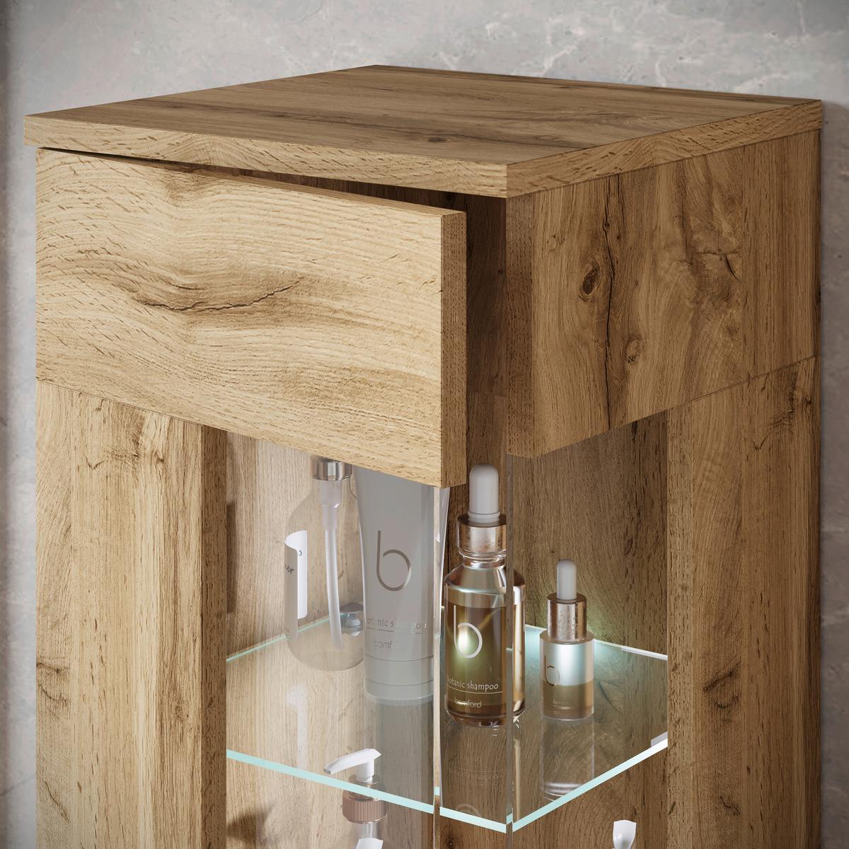 Badezimmer Narobi Eiche Wotan B: 120,4 cm - Eiche Wotan/Weiß, Trend, Glas/Keramik (120,4cm) - P & B