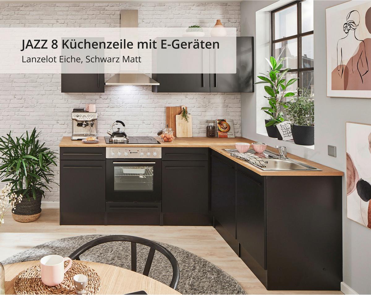 Eckküche Jazz 8 220 Schwarz S: 220x175 Cm - Eichefarben/Schwarz, LIFESTYLE, Holzwerkstoff (220/175/60/60cm) - MID.YOU