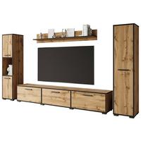Wohnwand 4 -teilig. Bogota Xl Wotan Eiche Dekor - Eiche Wotan/Schwarz, Basics, Holzwerkstoff (240/130/31cm) - MID.YOU