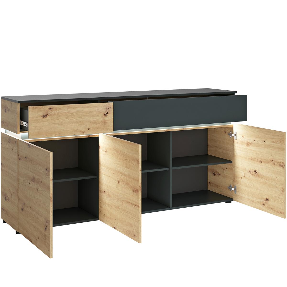 Sideboard Luci Grau Eiche Artisan/Grau B: 180,5 cm - Eichefarben/Schwarz, Trend, Holzwerkstoff (180,5/90,1/40cm) - MID.YOU