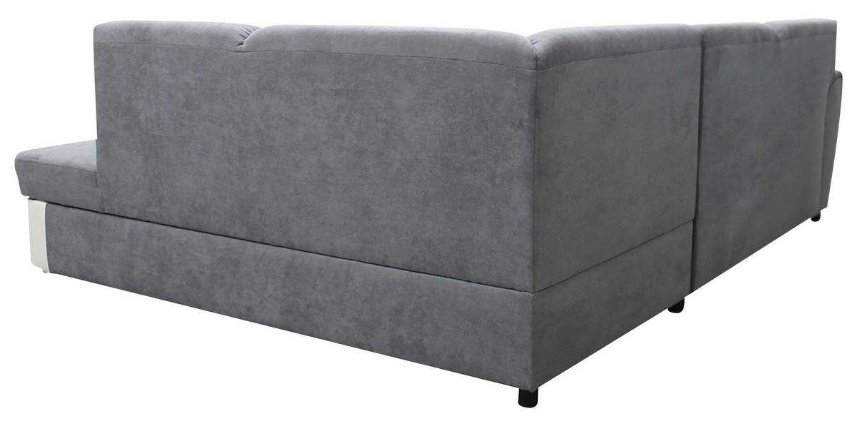 Ecksofa Mit Bettkasten Doris Rücken Echt Grau/weiß - Silberfarben/Weiß, Design, Textil (255/196cm) - MID.YOU