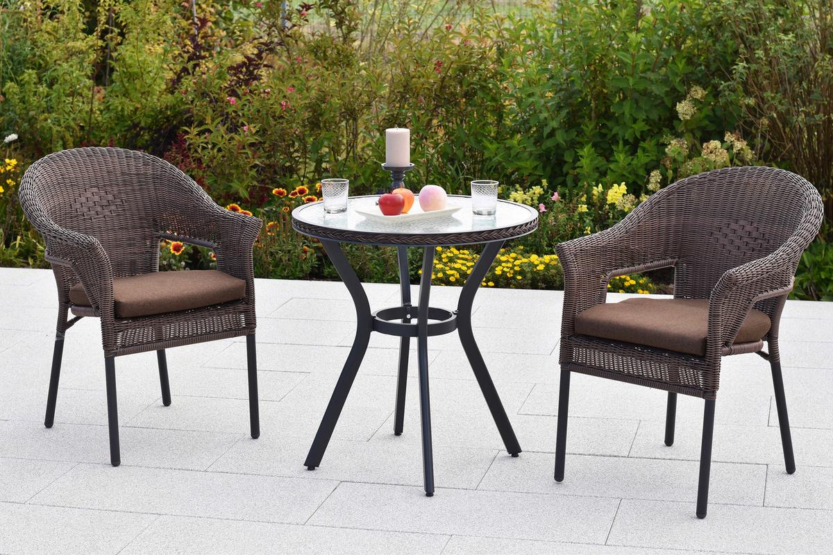 Gartentisch Ravenna Rund D: 72 cm - Dunkelbraun/Graphitfarben, KONVENTIONELL, Glas/Kunststoff (72/72/73cm) - Gardenson