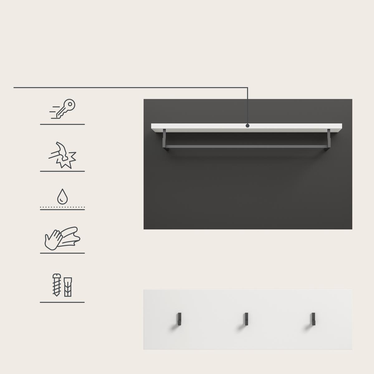Garderobenpaneel Canu Grau/Weiß B: 80 cm - Weiß/Grau, Design, Holzwerkstoff (80/73/27cm) - Livetastic