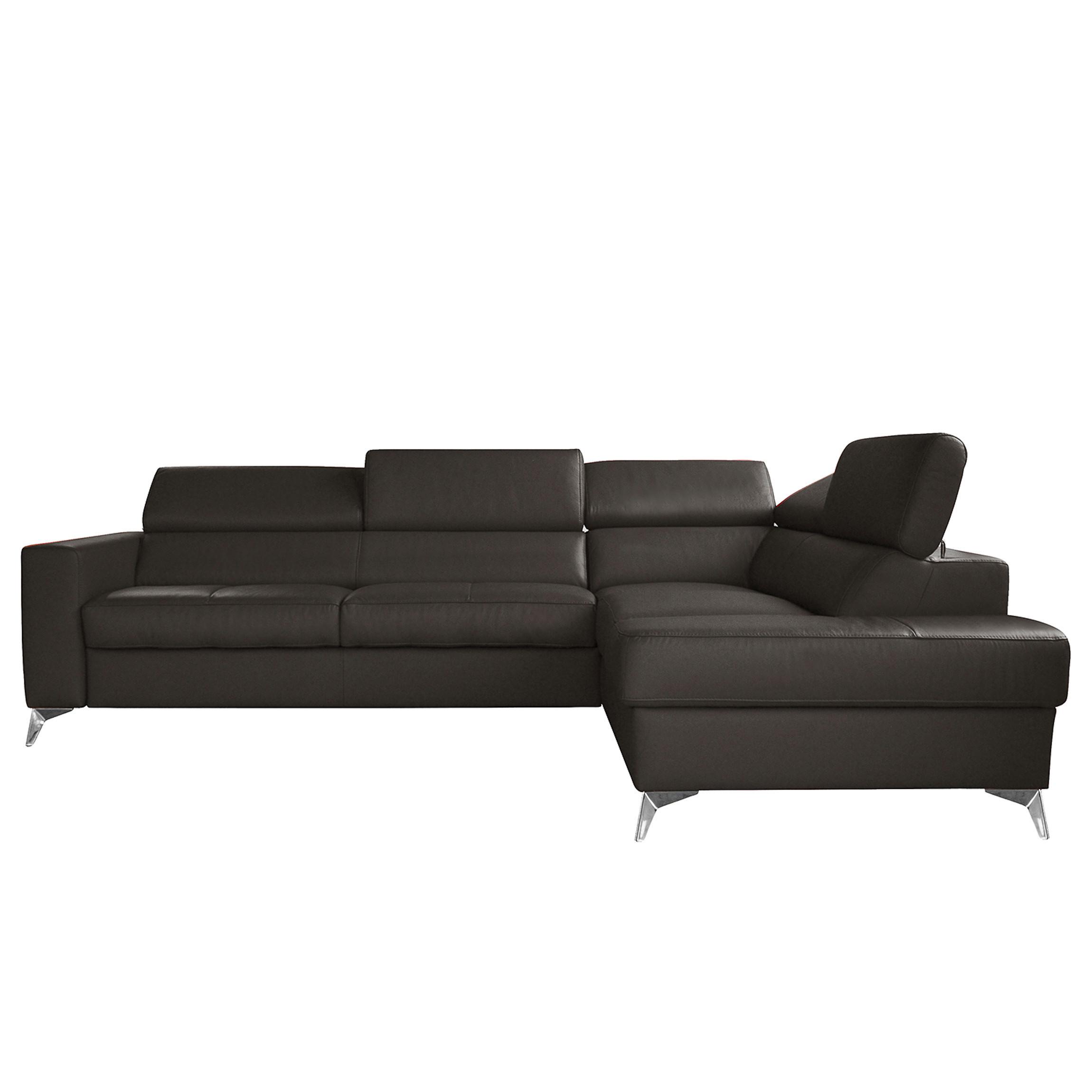 Ecksofa Mondo Dunkelbraun S: 286x208 Cm - Chromfarben/Dunkelbraun, Design, Leder/Textil (286/208cm) - Livetastic
