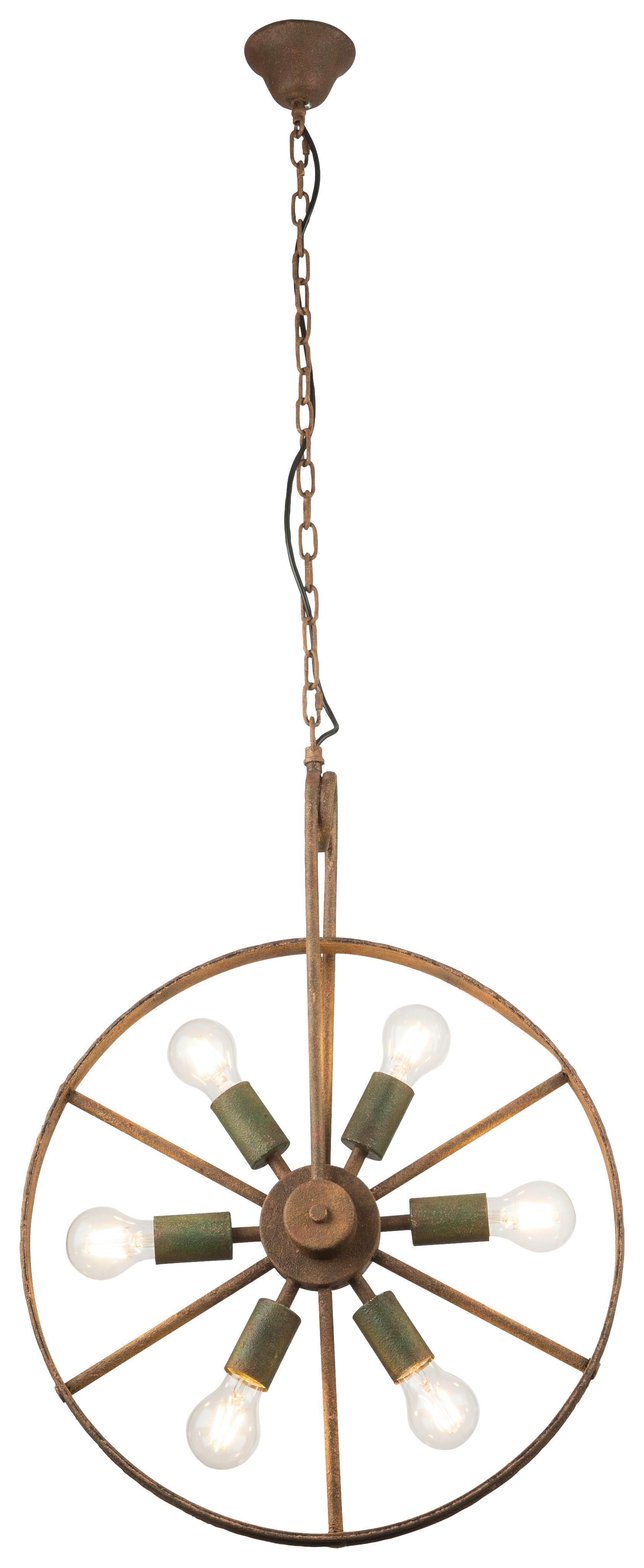 Hängeleuchte Maja H: 133 cm 6-Flammig Im Wagenrad-Design - Rostfarben/Grün, ROMANTIK / LANDHAUS, Metall (50/133cm) - Globo