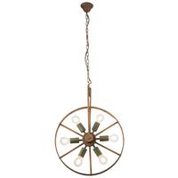 Hängeleuchte Maja H: 133 Cm 6-Flammig Im Wagenrad-Design - Rostfarben/Grün, ROMANTIK / LANDHAUS, Metall (50/133cm) - Globo