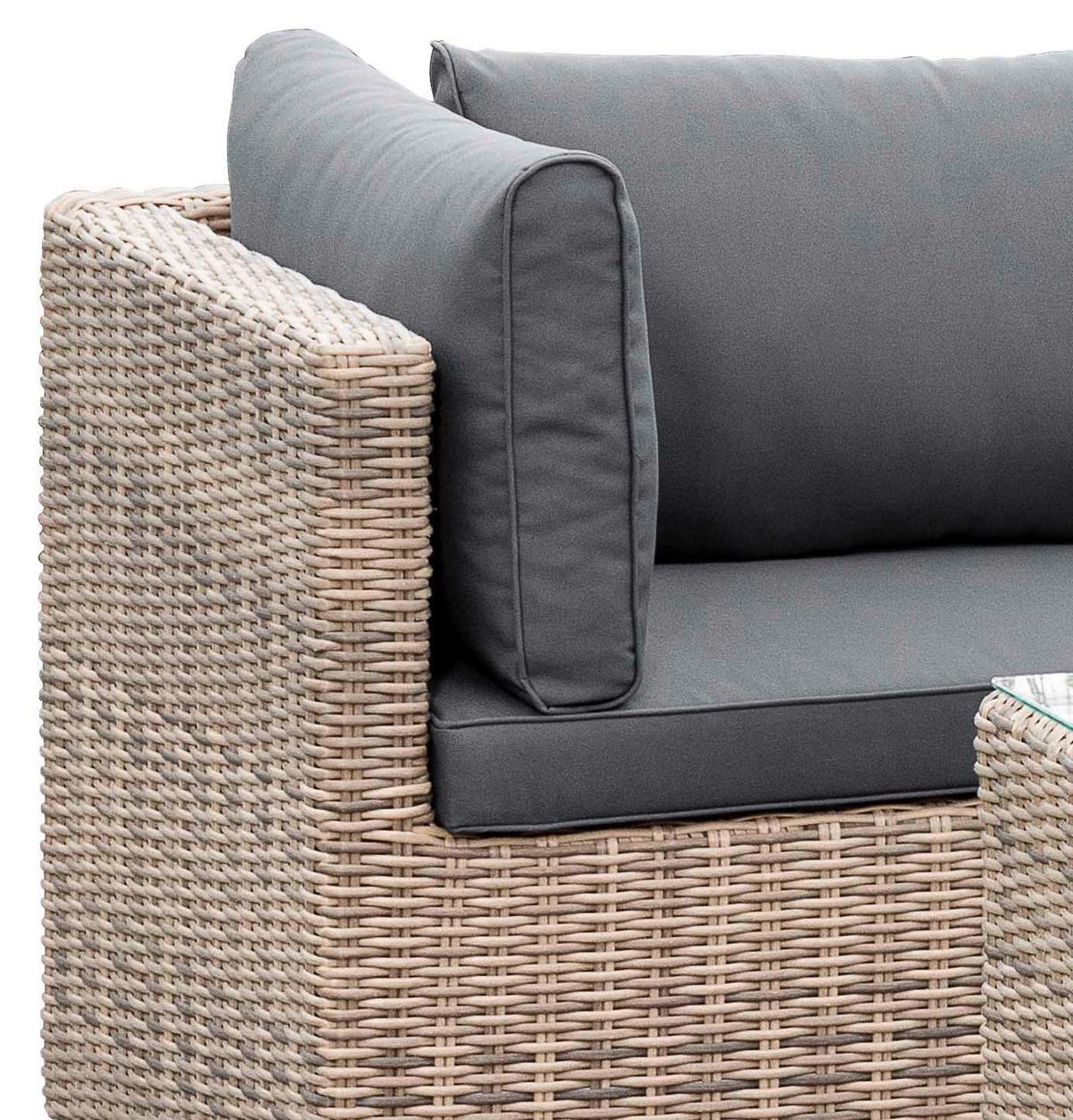 Loungegarnitur 4-Tlg. Licosa Metall/Kunststoff/Glas/Textil - Dunkelgrau/Grau, KONVENTIONELL, Glas/Kunststoff (88/65/68cm) - Gardenson