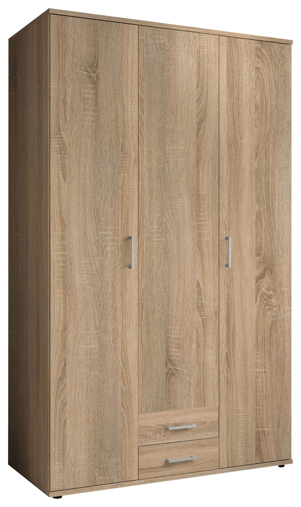 Drehtürenschrank Mit 2 Laden 120cm Paul,sonomaeiche 3-Türig - Sonoma Eiche, Basics, Glas/Holzwerkstoff (120/196/54cm)