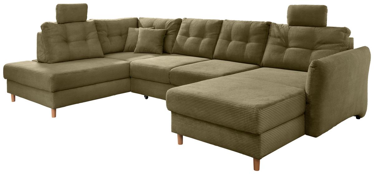 Wohnlandschaft Brizzini mit Schlaffunktion, Olivgrün - Naturfarben/Olivgrün, MODERN, Textil (206/338-352/176cm) - Livetastic