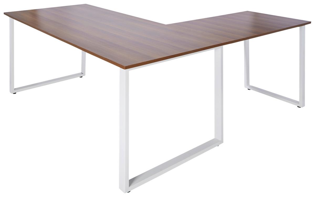 Eckschreibtisch Workspace Xl I B: 180 Cm Weiß/walnuss Dekor - Walnussfarben/Weiß, Basics, Holzwerkstoff/Metall (180/180/75,5cm) - MID.YOU