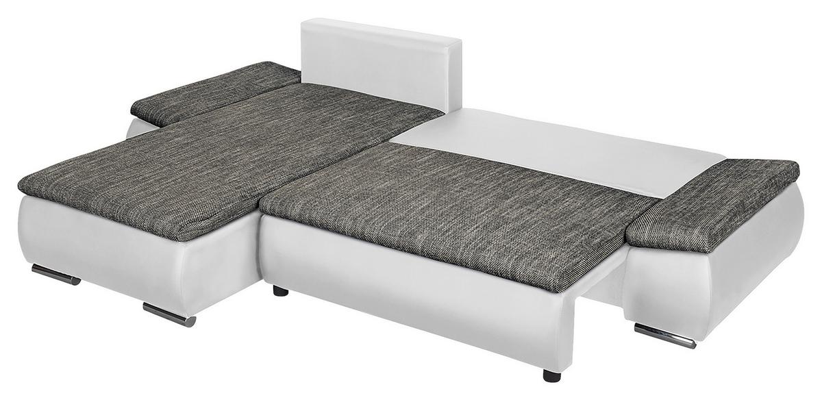 Ecksofa Acra Grau, Weiß B: 266x175 Cm - Chromfarben/Schwarz, Design, Textil (266/175cm) - Livetastic