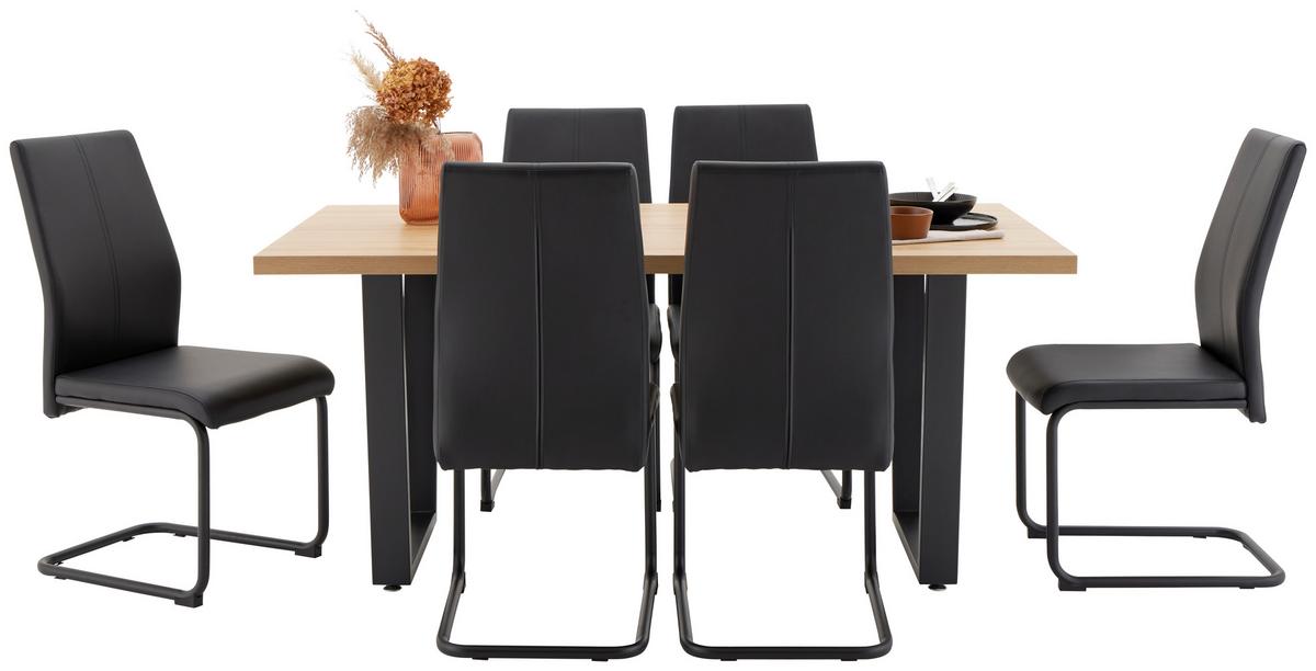 Étkezőasztal Rudi 160 - natúr színű/fekete, Modern, faalapú anyag/fém (160/75/90cm)