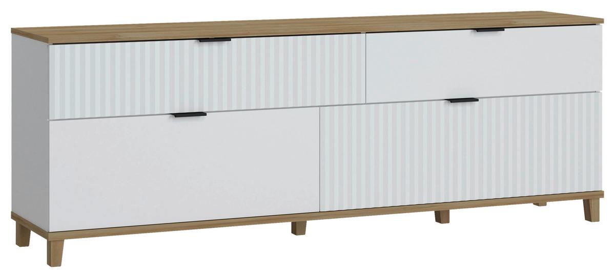 TV-Element Plisse Weiß/Grandson Eiche B: 183,8cm - MODERN, Holzwerkstoff (183,8/65,6/40cm)