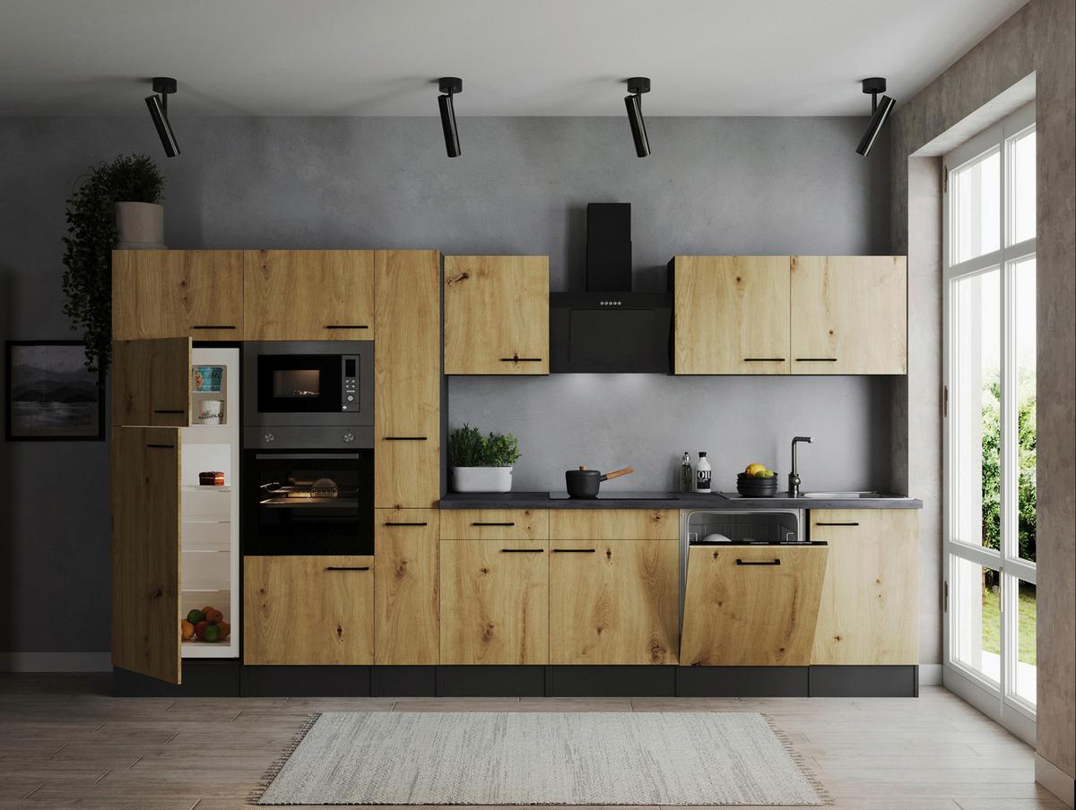 Küchenblock Oliver Artisan Dekor B: 370 Cm - Eiche Artisan/Grau, Design, Holzwerkstoff (370cm) - Respekta